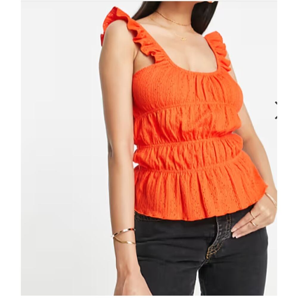 Topshop NWT Textured Frill Shoulder Cami In Red-pink Size M Vibrant Holidays